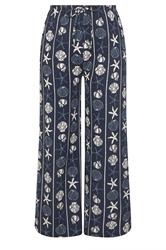 YOURS Plus Size Seashell Print Crinkle Wide Leg Trousers | Yours Clothing 5