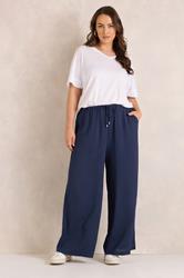 EVANS Plus Size 2 Pack Black & Navy Wide Leg Trousers | Evans 3