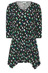 M&Co Black Spot Print Hanky Hem Top
