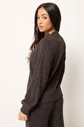 PixieGirl Petite Women's Set Chocolate Brown Ribbed Cardigan & Wide Leg Trousers | PixieGirl 4