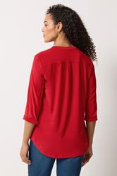 M&Co Red Half Placket Collarless Shirt | M&Co 4
