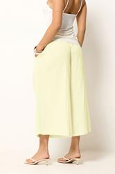 PixieGirl Petite Women's Lemon Yellow Cotton Cheesecloth Cropped Wide Leg Trousers | PixieGirl 2