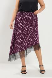 YOURS Plus Size Purple Polka Dot Lace Asymmetric Hem Skirt | Yours Clothing 1
