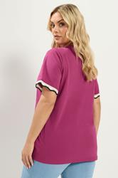 YOURS Plus Size Dark Pink Metallic Crochet Trim T-Shirt | Yours Clothing  2