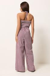 PixieGirl Petite Women's Plum Purple Gingham Wide Leg Jumpsuit | PixieGirl 2