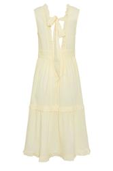 PixieGirl Petite Women's Yellow Ruffle Tie Back Midi Dress | PixieGirl 6