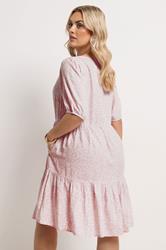 YOURS Plus Size Pink Ditsy Tiered Mini Smock Dress | Yours Clothing 2