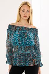 STAR Teal Blue Printed Bardot Top | StarByJM 3