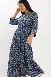 M&Co Petite Women's Blue Ditsy Floral Tiered Maxi Dress | M&Co 2
