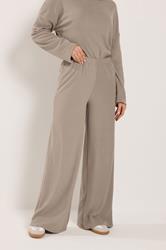 LTS Tall Women's Set Natural Brown Ribbed Roll Neck Top & Wide Leg Trousers | Long Tall Sally 5