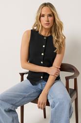 LTS Tall Women's Black Button Vest Top | Long Tall Sally 3