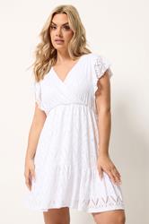 YOURS Plus Size White Wrap Pointelle Dress | Yours Clothing 3