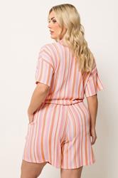 YOURS Plus Size Orange Textured Stripe Shorts | Yours Clothing 2