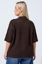 LIMITED COLLECTION Plus Size Chocolate Brown Crochet Shirt | Yours Clothing 4