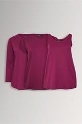 YOURS Plus Size 3 PACK Dark Pink Core T-Shirt Essentials Set | Yours Clothing 3