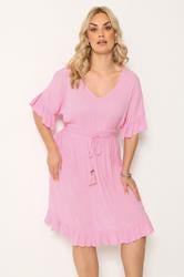YOURS Plus Size Pink Crinkle Beach Dress | Yours Clothing 3