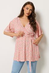 YOURS Plus Size Pink Floral Textured Wrap Top | Yours Clothing 3