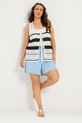 YOURS Plus Size Stripe Crochet Waistcoat | Yours Clothing 1