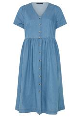 EVANS – Jeanskleid in Blau mit heller Waschung und Knopfleiste