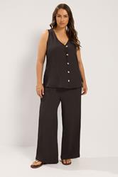 YOURS Plus Size Chocolate Brown Wide Leg Crinkle Trousers | Yours Clothing 1