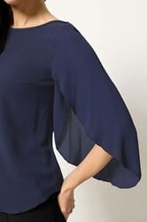 M&Co Navy Blue Long Angel Sleeve Blouse | M&Co 4