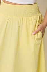 PixieGirl Petite Women's Yellow Poplin Shirred Cotton Maxi Skirt | PixieGirl 5