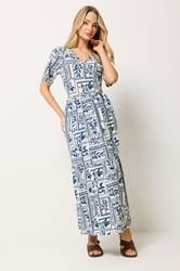 M&Co Blue Leaf Print Tiered Cotton Maxi Dress | M&Co 3