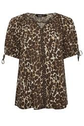 YOURS Curve Brown Leopard Swirl Detail Blouse