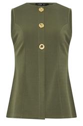 LTS Tall Khaki Green Textured Button Waistcoat
