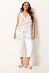 YOURS Plus Size White Ditsy Floral Vest Top | Yours Clothing 1
