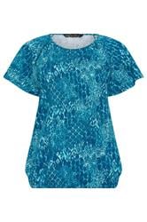M&Co Top de algodón azul con escote redondo y estampado patchwork