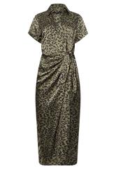 STAR Khaki Green Leopard Satin Maxi Dress | StarByJM 5