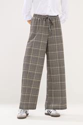 PixieGirl Petite Womens Brown Check Wide Leg Scuba Trousers | Pixiegirl 1