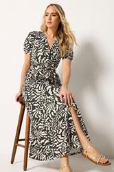 LTS Tall Women's Black & Brown Abstract Button Belted Cotton Midi Dress | Long Tall Sally  1