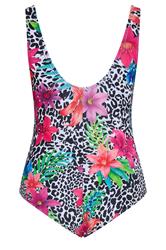 YOURS Plus Size Black Leopard Floral Lace Up Swimsuit | Yours Clothing 6
