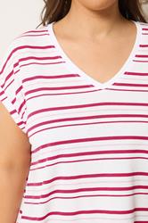 YOURS Plus Size White & Pink Stipe V-Neck T-Shirt | Yours Clothing 4