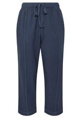 YOURS Plus Size Navy Blue Cool Cotton Barrel Trousers | yours Clothing 5