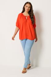 YOURS Plus Size Orange Balloon Sleeve Blouse |  Yours Clothing 1
