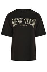 YOURS Curve Black 'New York' Leopard T-Shirt