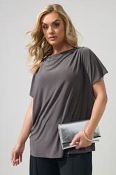 YOURS LONDON Plus Size Grey Drape Shoulder Top | Yours Clothing 3