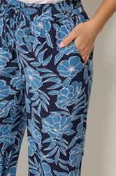M&Co Navy Blue Floral Print Wide Leg Trousers | M&Co 4