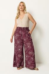 YOURS Plus Size Burgundy Red Floral Wide Leg Trousers | Yours Clothing 3
