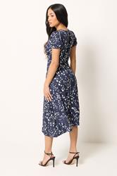 PixieGirl Petite Navy Blue Spot Print Midi Dress | PixieGirl 2