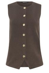 LTS Tall Chocolate Brown Button Vest Top