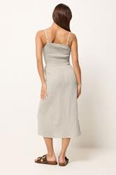 PixieGirl Petite Women's Stone Brown Cotton Cheesecloth Midi Dress | PixieGirl 4