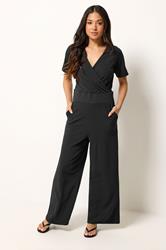 PixieGirl Petite Women's Black Short Sleeve Wide Leg Jumpsuit | PixieGirl 3