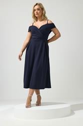 YOURS LONDON Plus Size Navy Blue Bardot Skater Dress | Yours Clothing 1