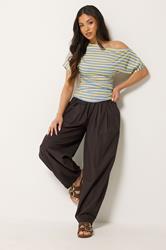 PixieGirl Petite Women's Chocolate Brown Poplin Cotton Barrel Leg Trousers | PixieGirl 3
