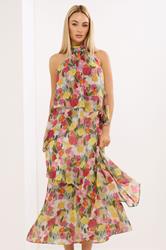 STAR Pink Floral Tiered Halterneck Dress | StarByJM 1