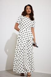 PixieGirl Petite Women's White Polka Dot Print Maxi Dress | PixieGirl 3